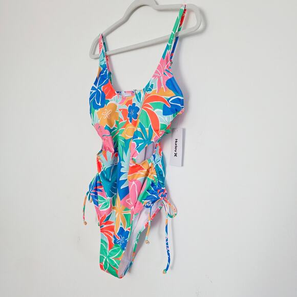 Hurley Colorful Tropical Floral Print One-Piece Cutout Swimsuit Size XL - Picture 2 of 6